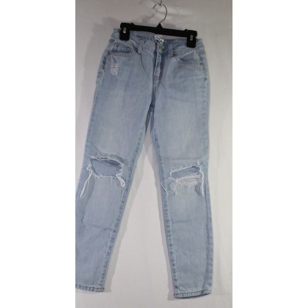 RSQ Girlfriend Fit Jeans, Girls Size 8, Distressed Light Blue